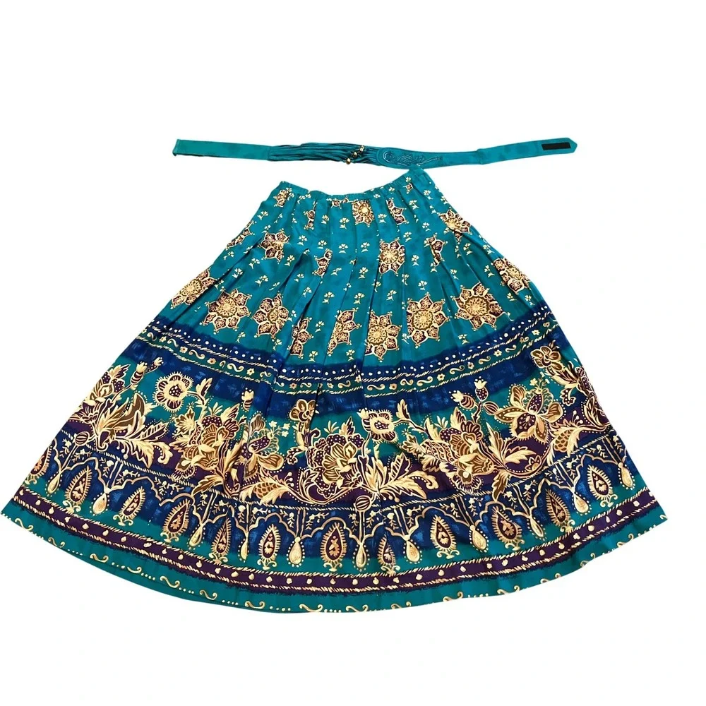 Howard Wolf Vintage 3-Piece Set Teal Gold Paisley‎ Quilted Vest Skirt Blouse 12